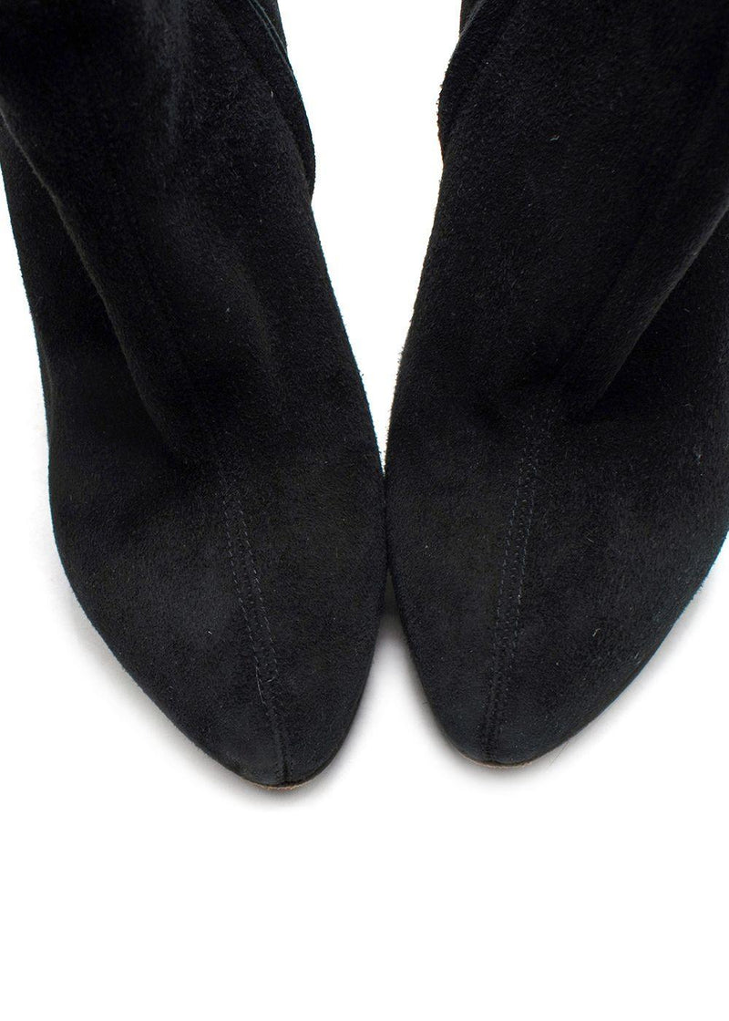 Giuseppe Zanotti Black Suede Wedge Ankle Boots Leopard Print Heel