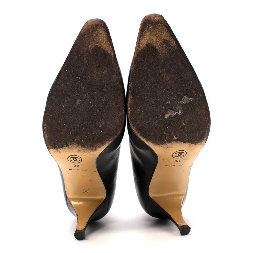 Chanel Black Leather Camellia Embroidered Vintage Pumps