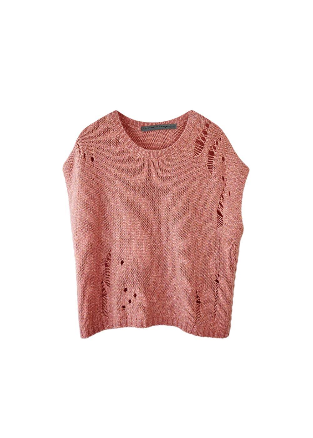 Pink Merino Wool Distressed Knit Vest