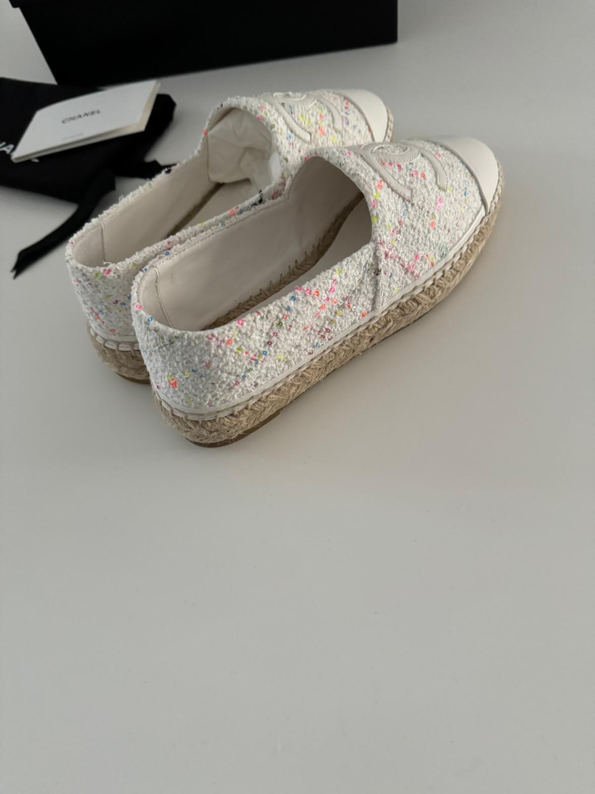 Chanel White Tweed Espadrilles