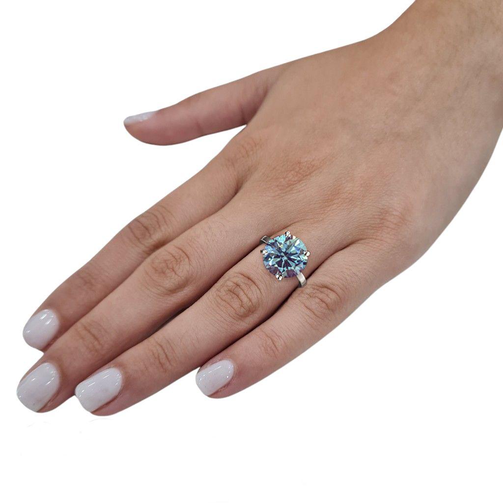 Verde 4.5ct IGI Certified Lab-grown Round Solitaire Cut Blue Diamond Ring