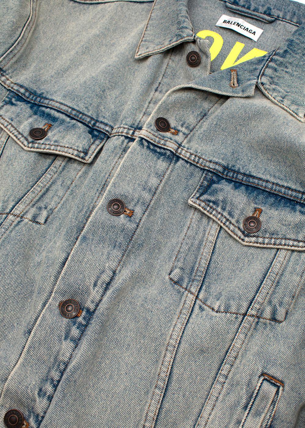 Balenciaga Acid-wash denim neon printed logo back jacket