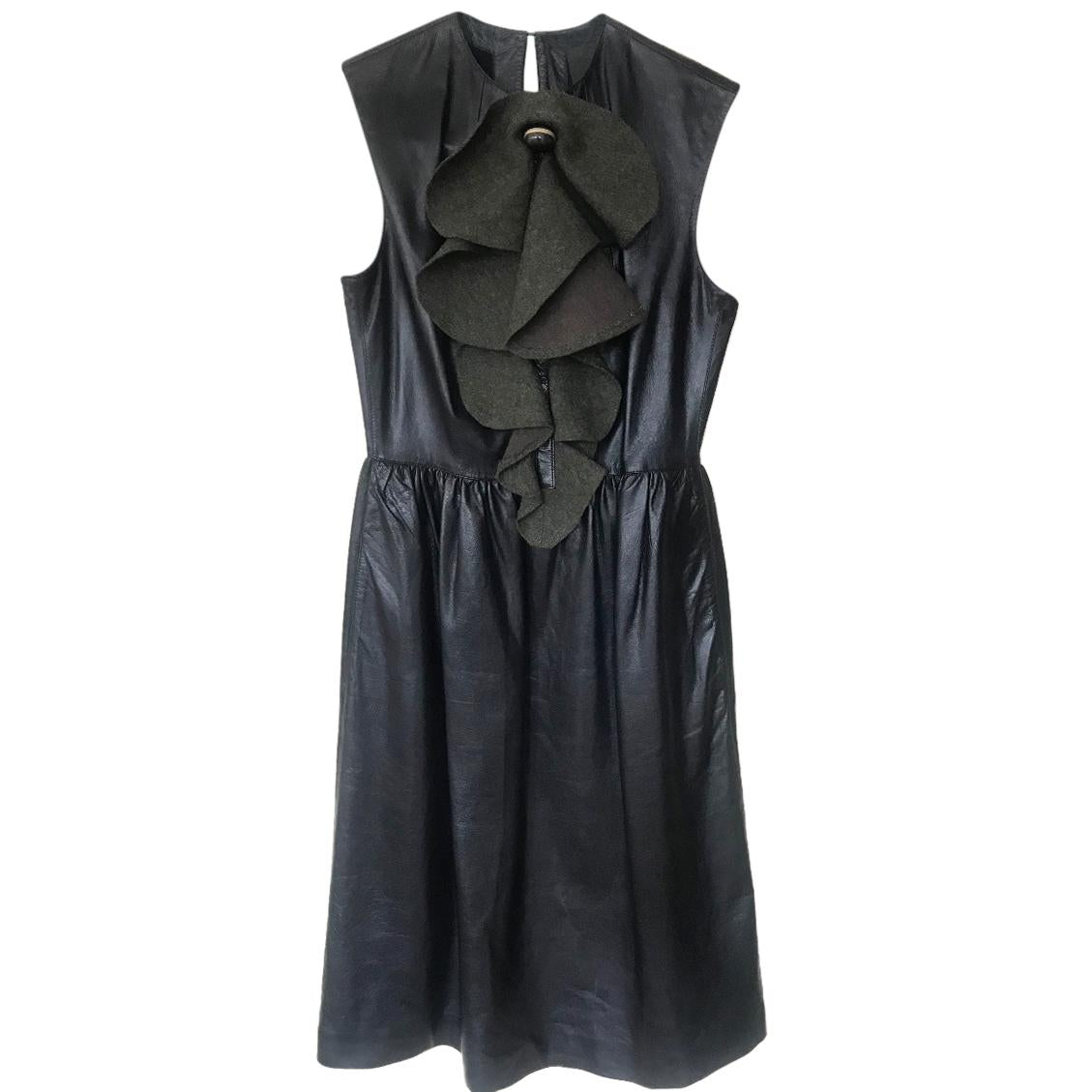 Fendi leather ruffle front dress
