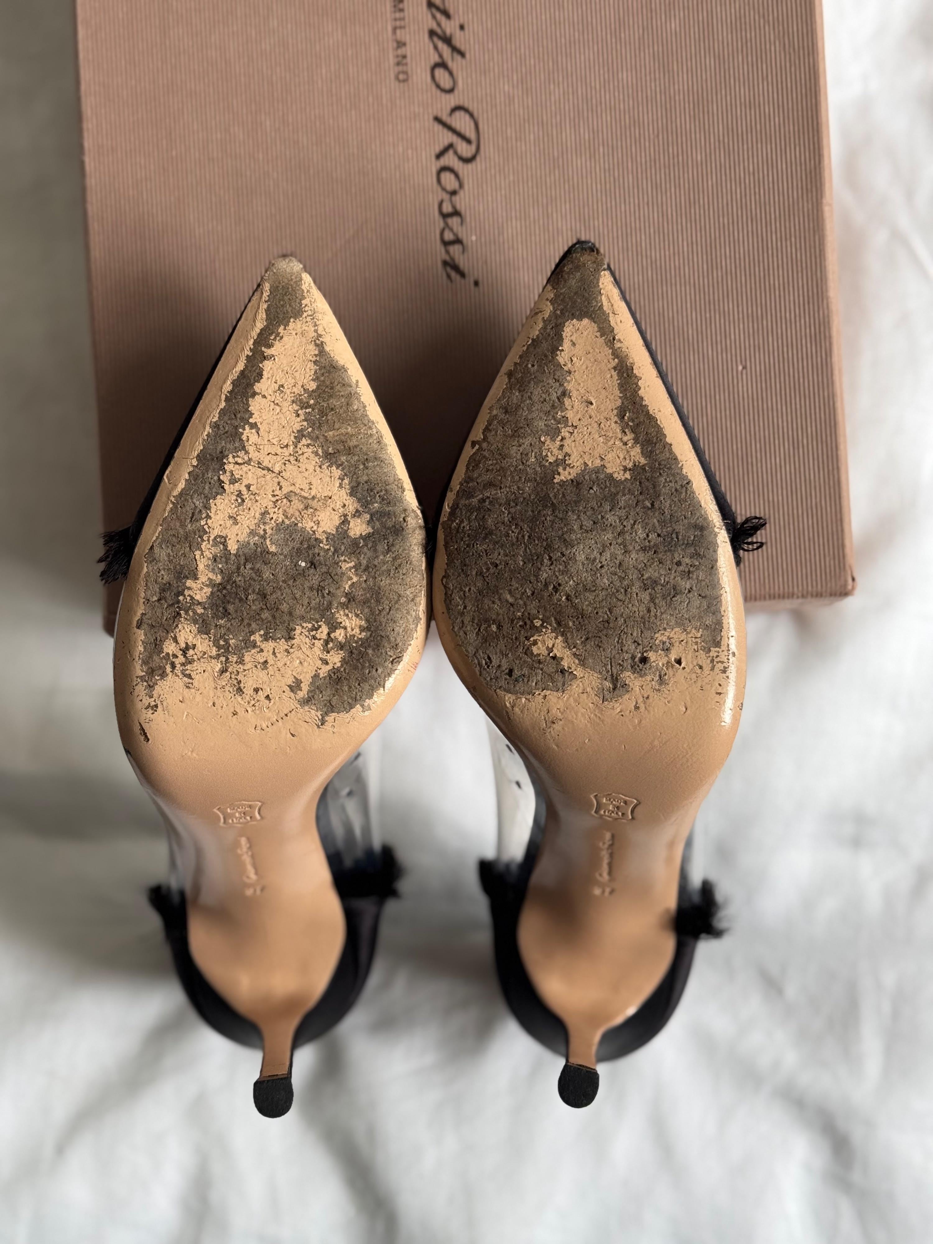 Black Satin Raw Edge Plexi Pumps