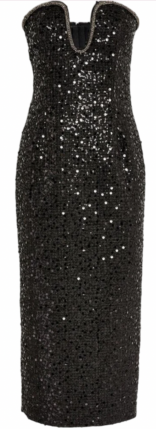 Self-Portrait Black Sequin-embellished Boucle Midi Dress