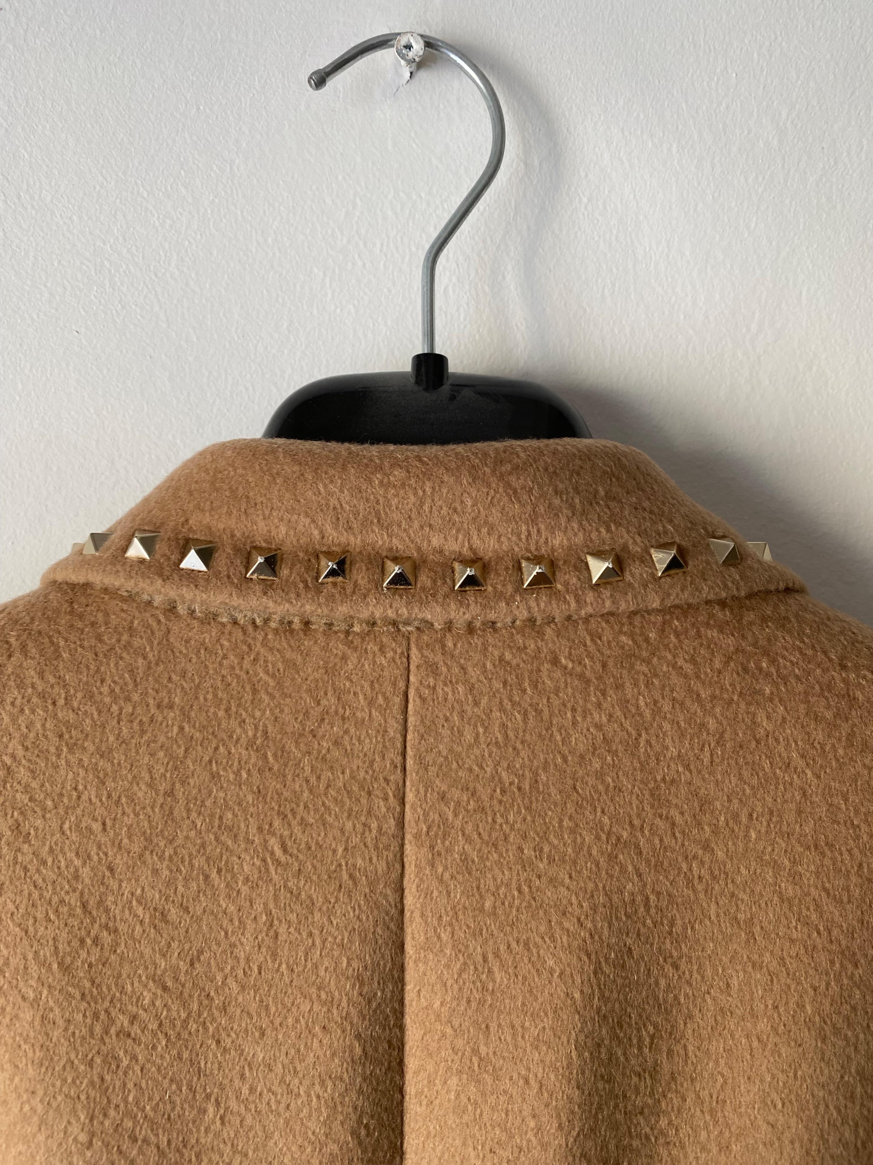 Camel Wood Rockstud Detail Coat
