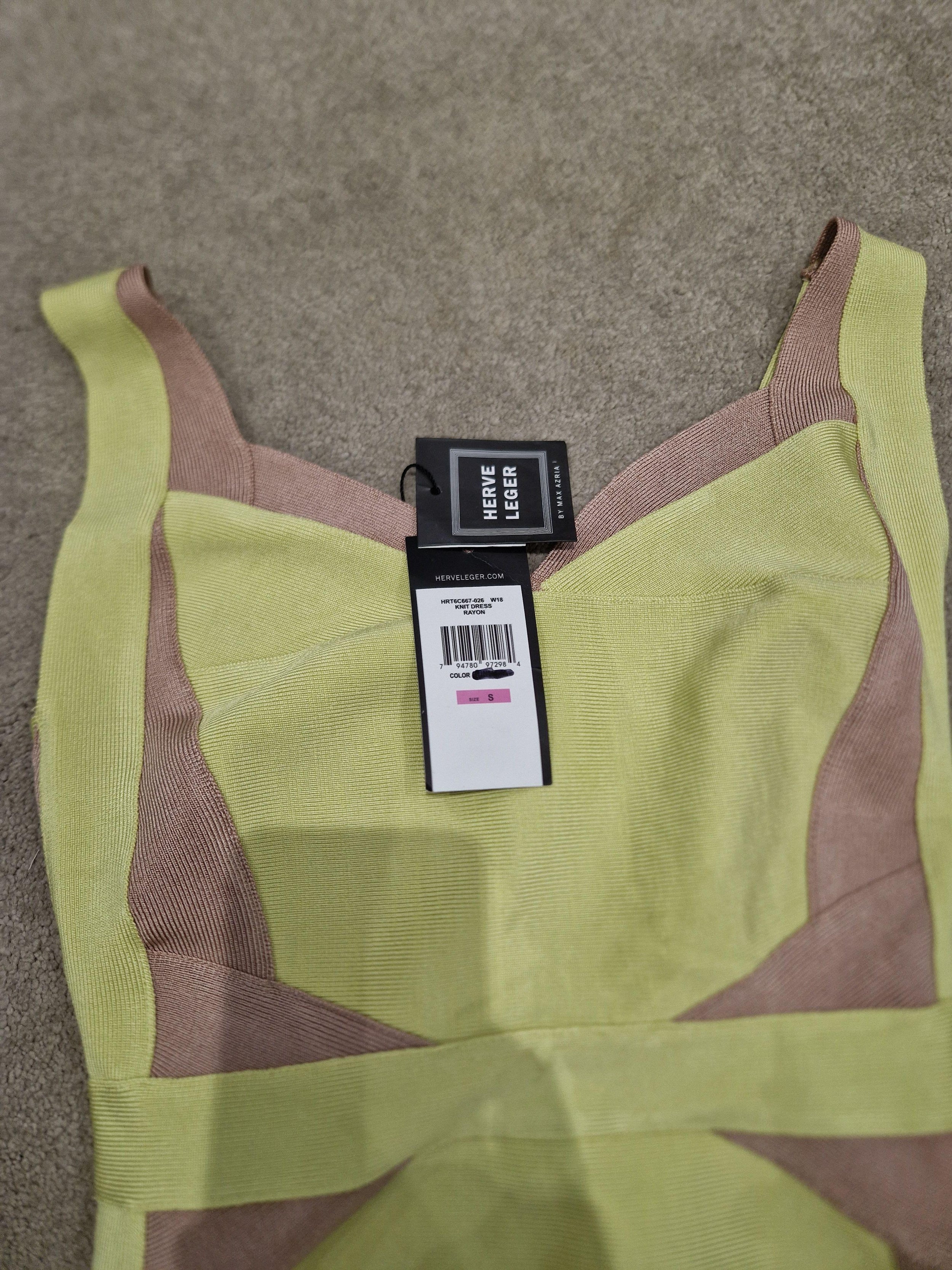 yellow & beige stretch-knit bandage dress
