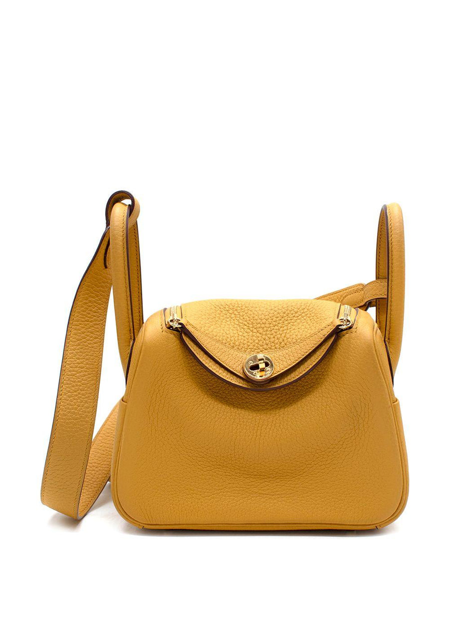 Hermes Mini Lindy in Sun Clemence Leather with Gold Hardware