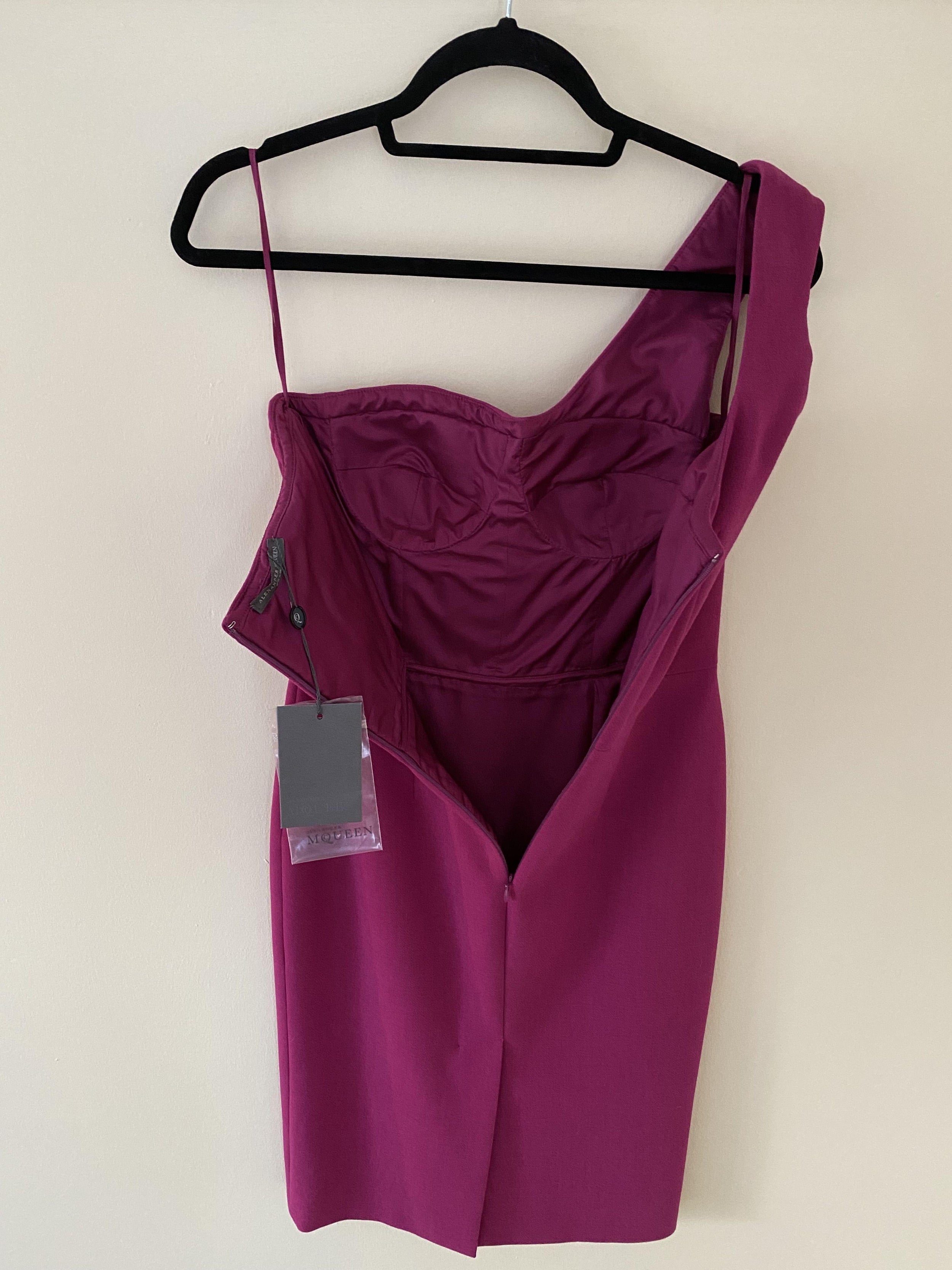 Alexander McQueen Fuchsia Crepe One Shoulder Dress