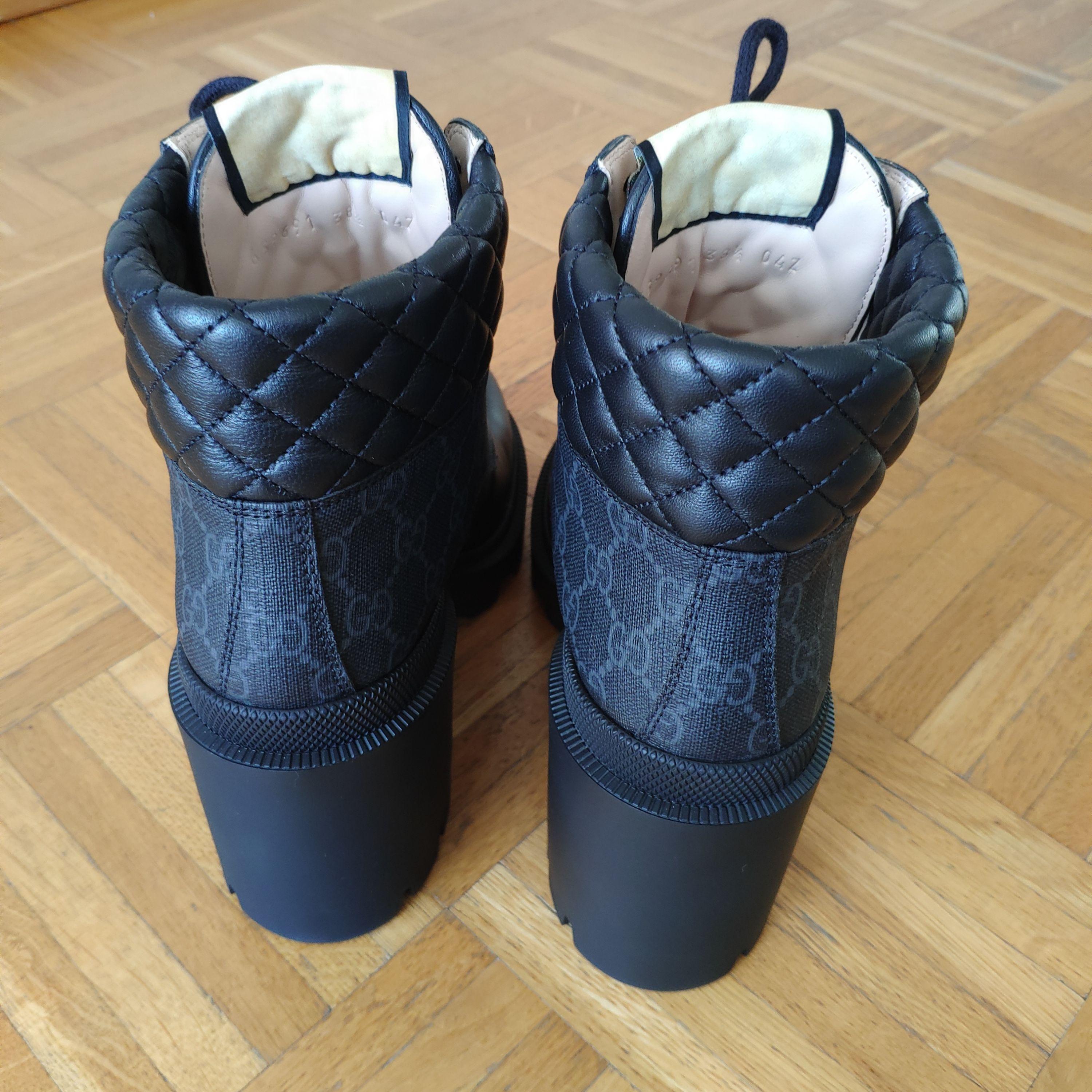 Gucci Black Monogram Leather and Canvas Biker Boots