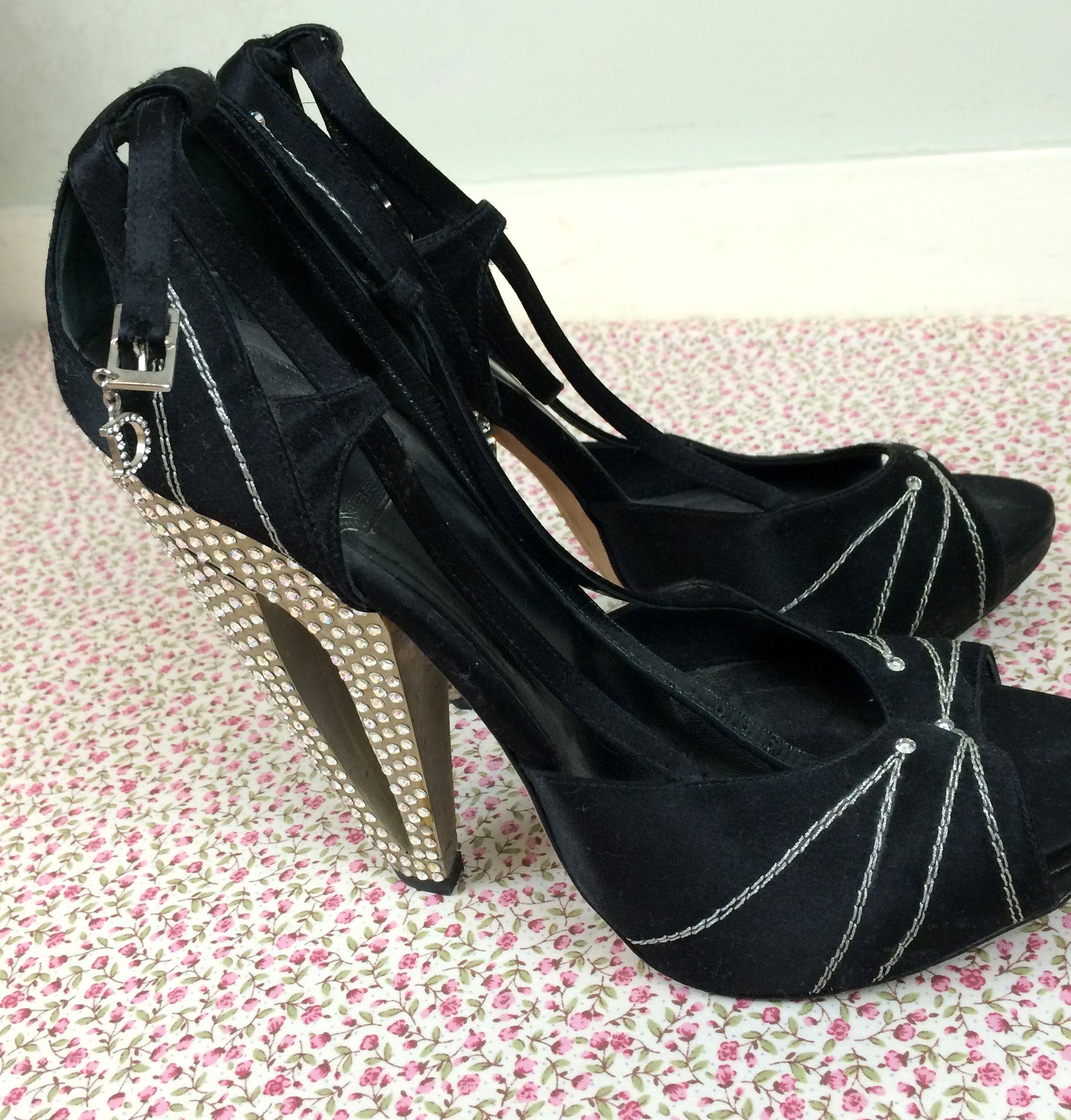 Christian Dior Black Silk Crystal Heel