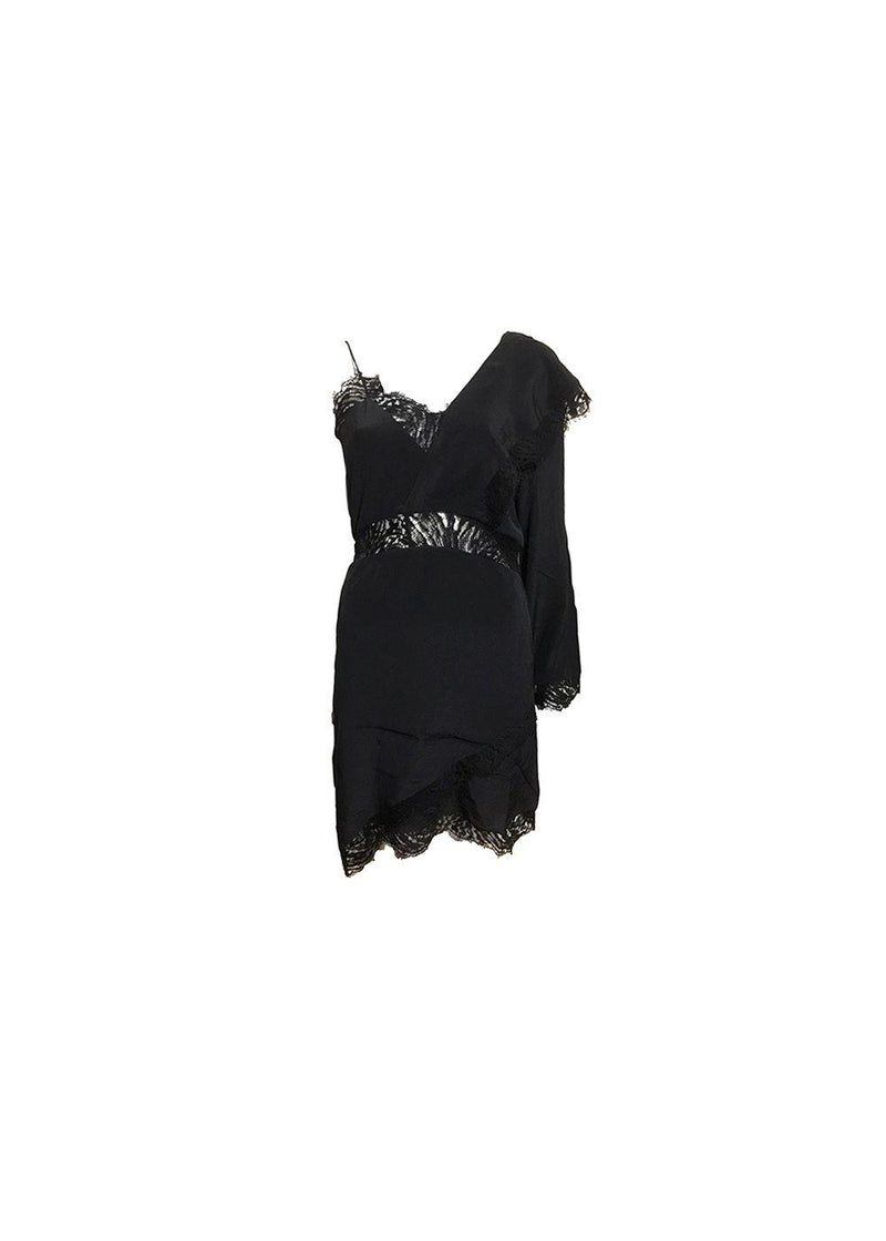 Black silk & lace one shoulder dress