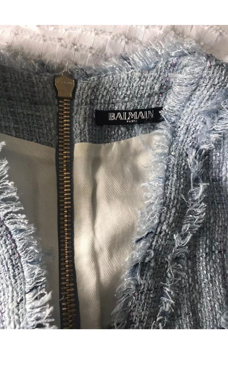 Balmain Pale Blue Tweed Sleeveless Dress
