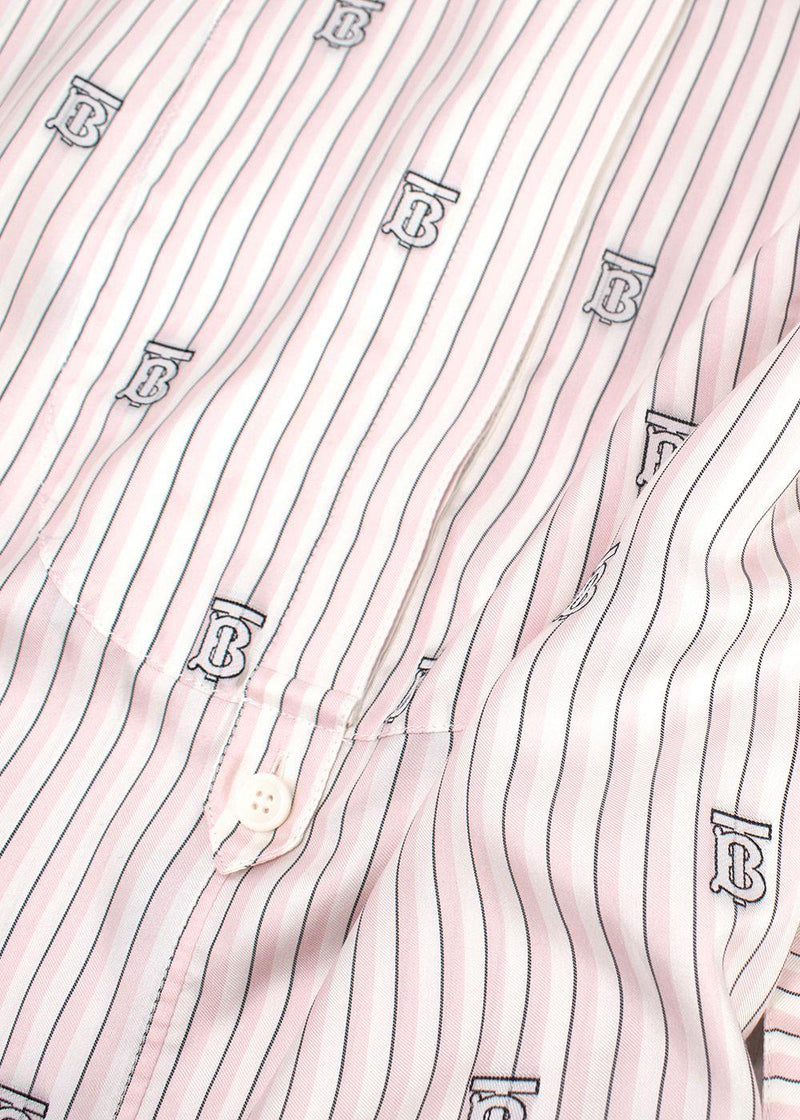 Burberry Pink and White Striped Elina Logo Print Shirt Dress