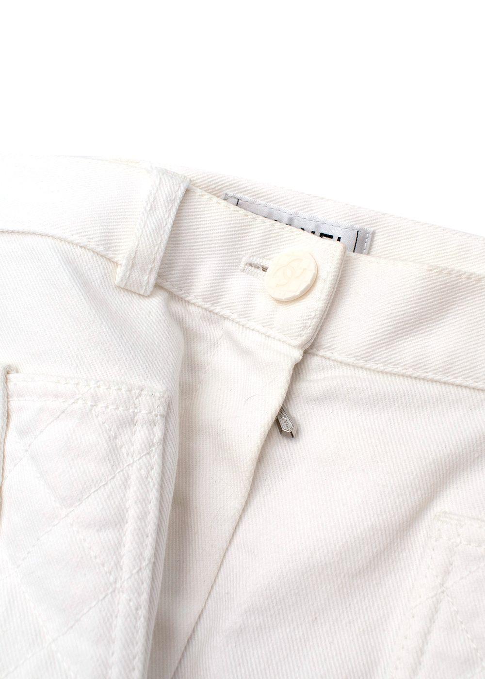 Quilted Pocket Detail White Cotton Jeans