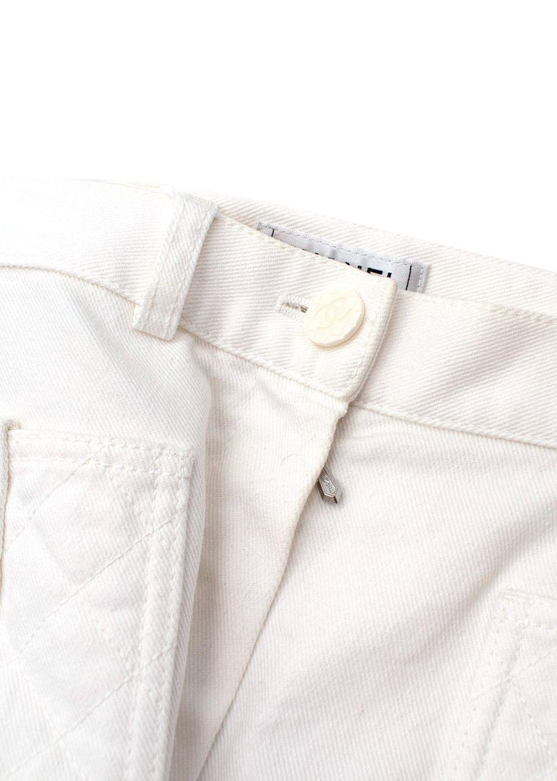 Quilted Pocket Detail White Cotton Jeans