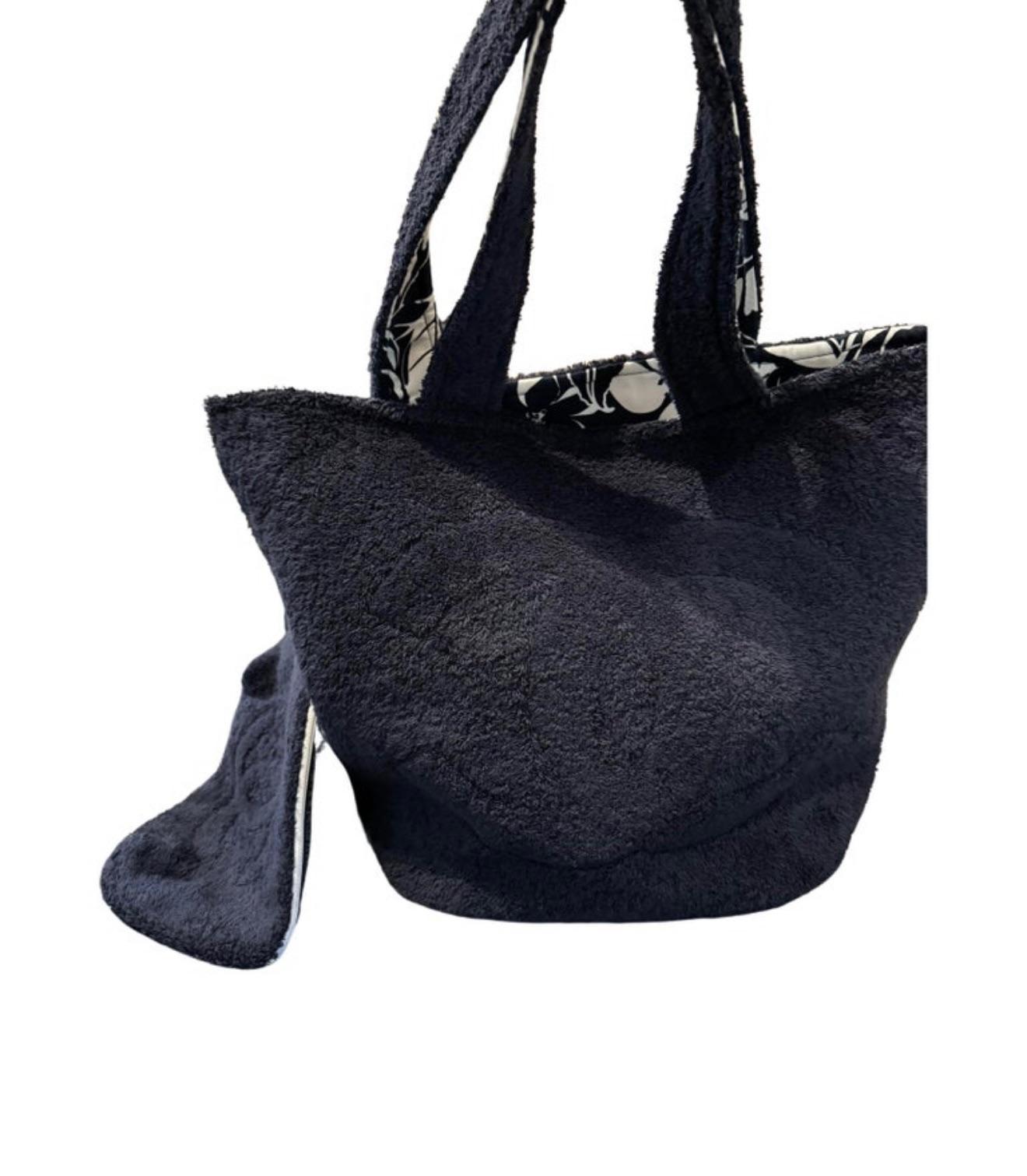 Navy/White Camlia Print Terry Bag, Towel And Pouch