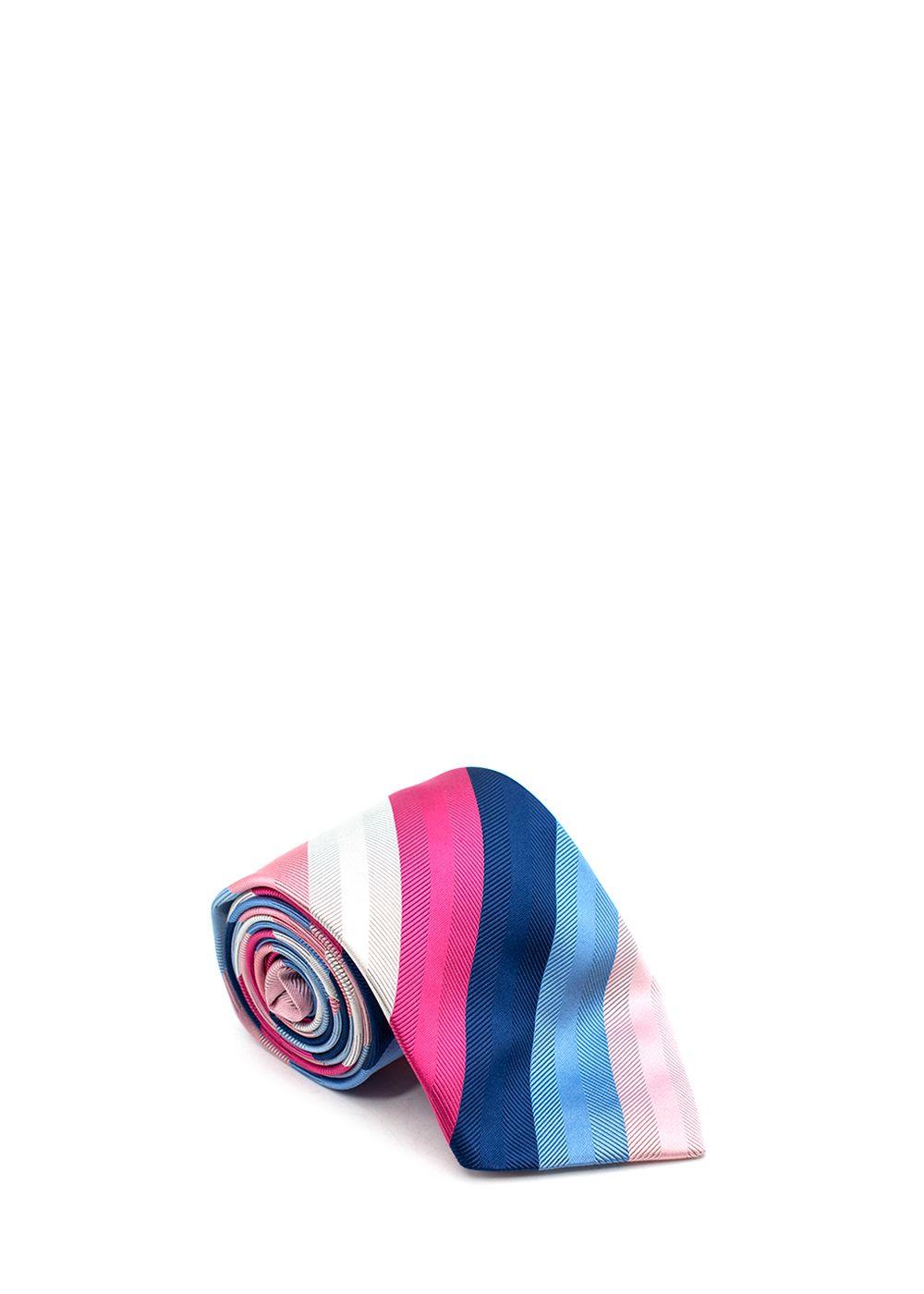 Pink and Blue Diagonal Stripe Silk Tie