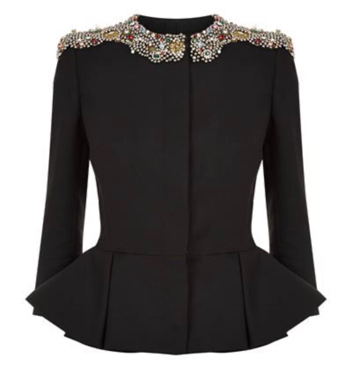 Alexander McQueen Black Embellished Peplum Jacket