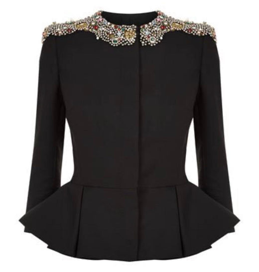 Alexander McQueen Black Embellished Peplum Jacket