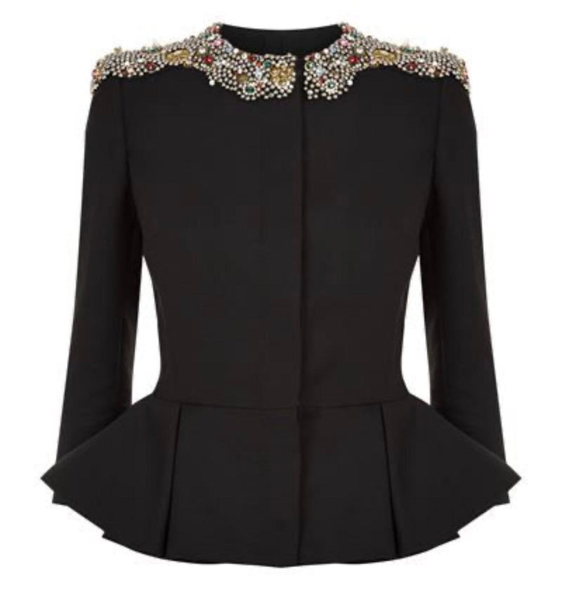 Alexander McQueen Black Embellished Peplum Jacket