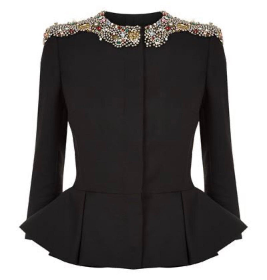 Alexander McQueen Black Embellished Peplum Jacket