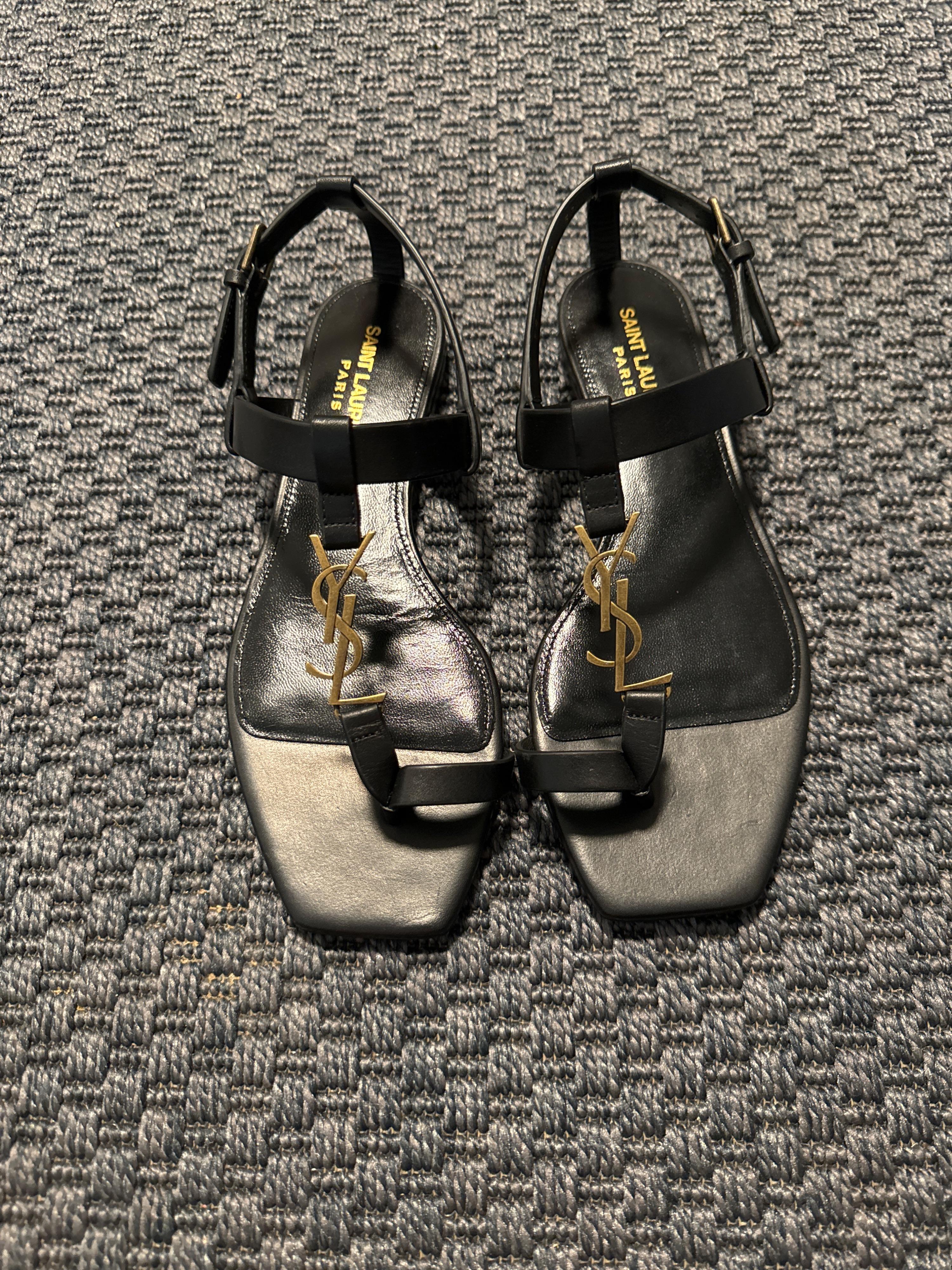 Saint Laurent Black Cassandra Sandals
