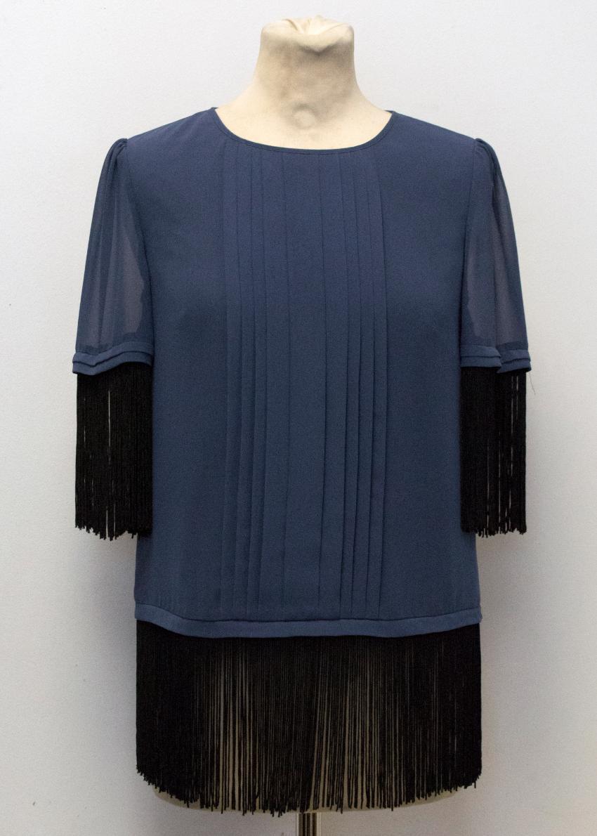 Alice by Temperley Navy Fringed Blouse