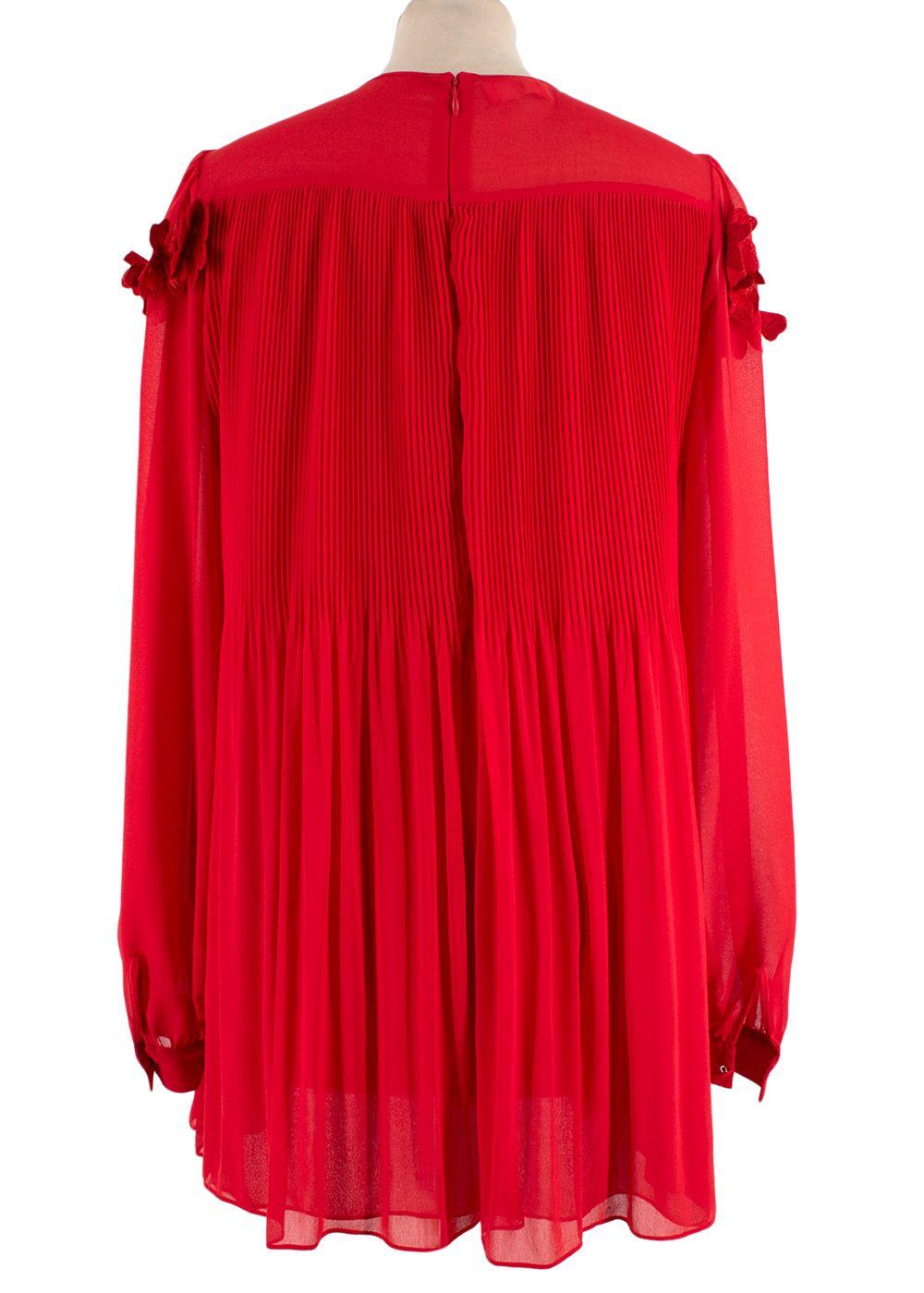 Giamba Red Floral Embroidered Pleated Blouse