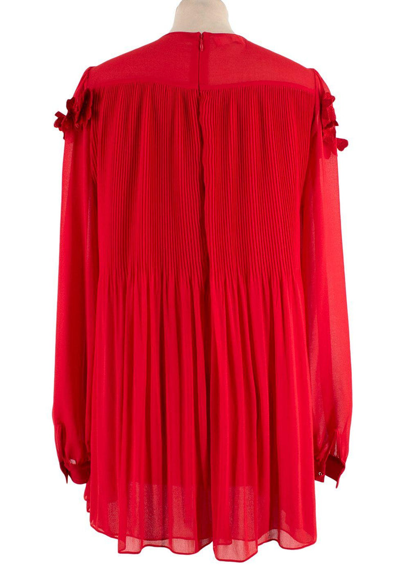 Giamba Red Floral Embroidered Pleated Blouse