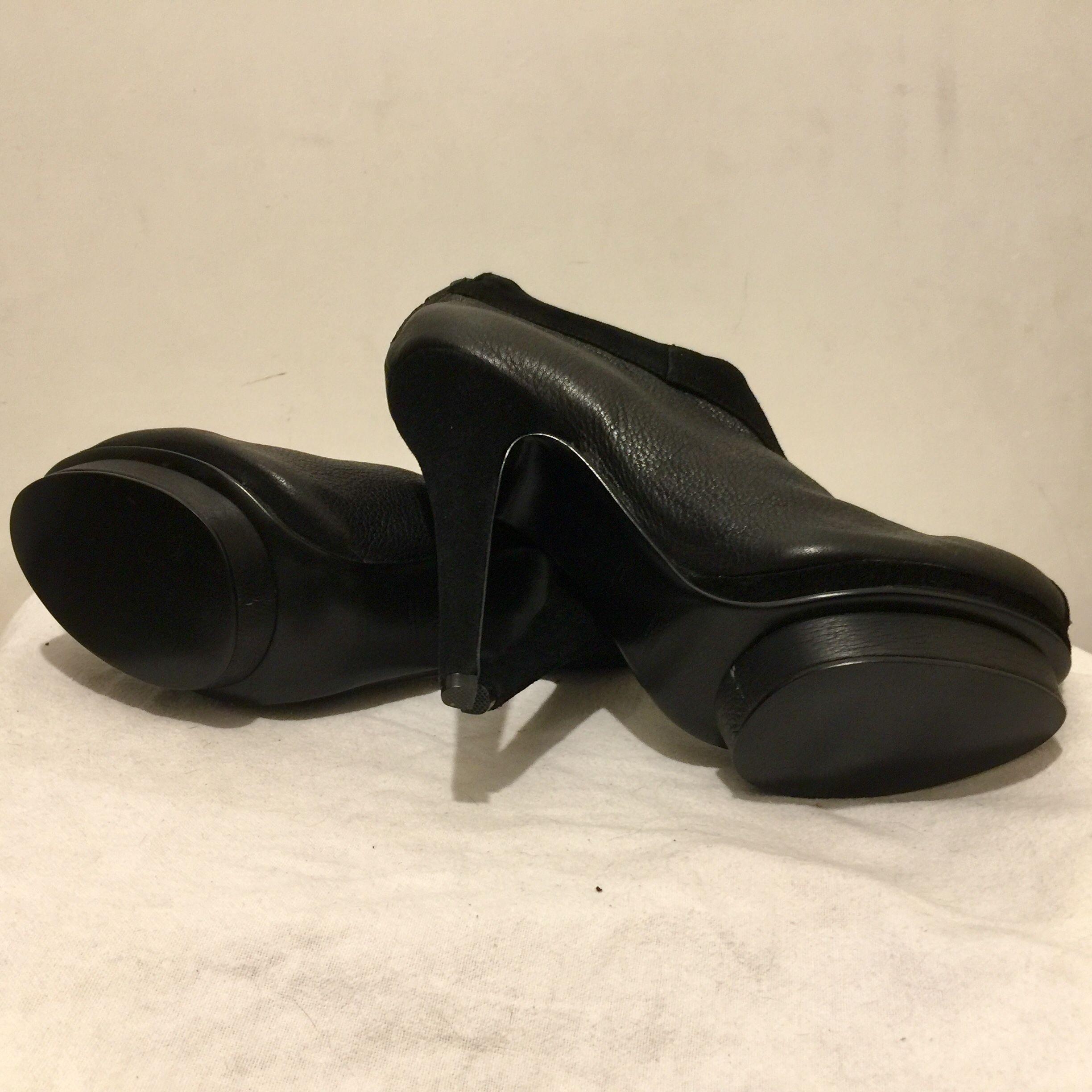 Vintage Black Leather & Suede Platform Heeled Easy Booties