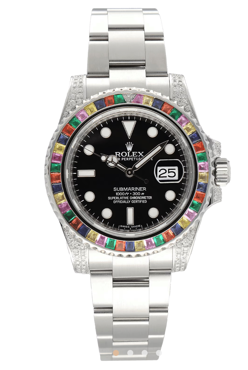 Rolex 40mm Silver Oyster Perpetual Date Submariner Rainbow  Watch
