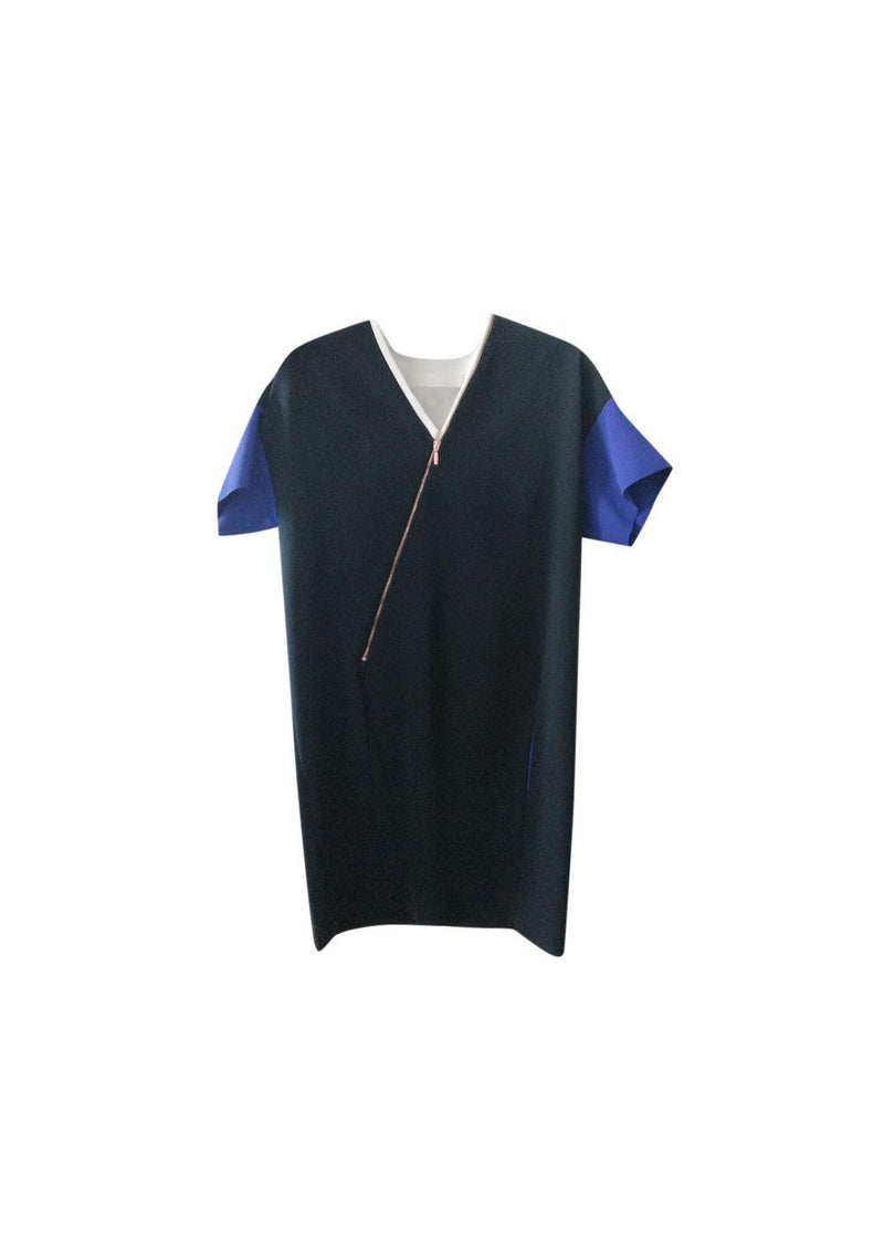 Black & Blue Asymmetric Zip Dress
