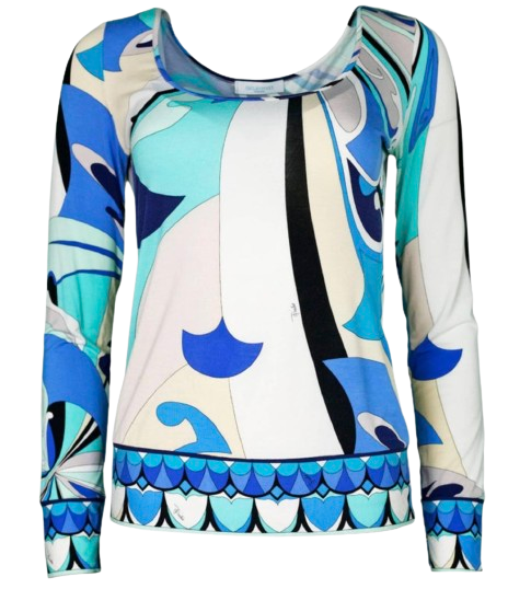 Emilio Pucci Blue Abstract Print Long Sleeve Top