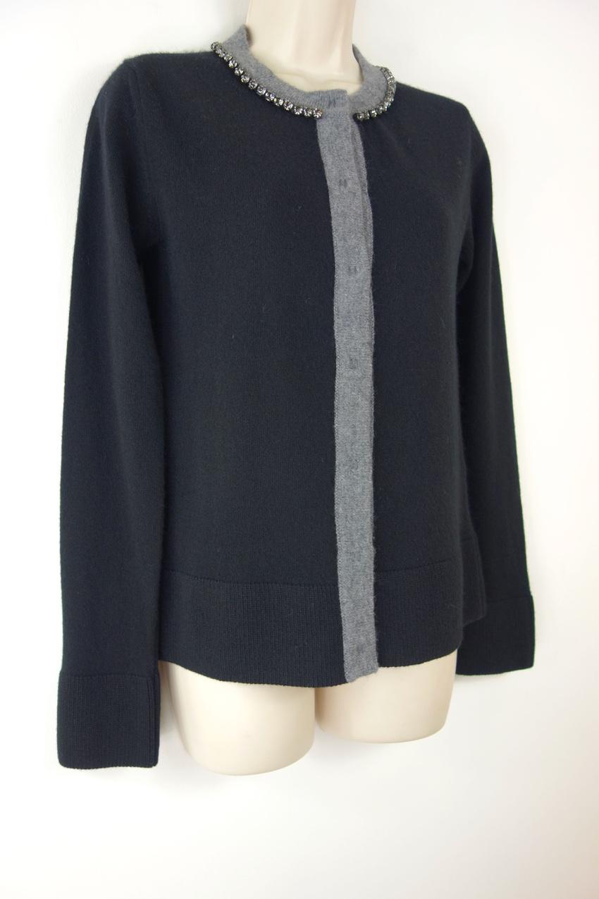No.21 Crystal Trimmmed Black Wool Cardigan
