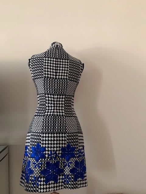 Black and White Check Mini Dress with Floral Embroidery