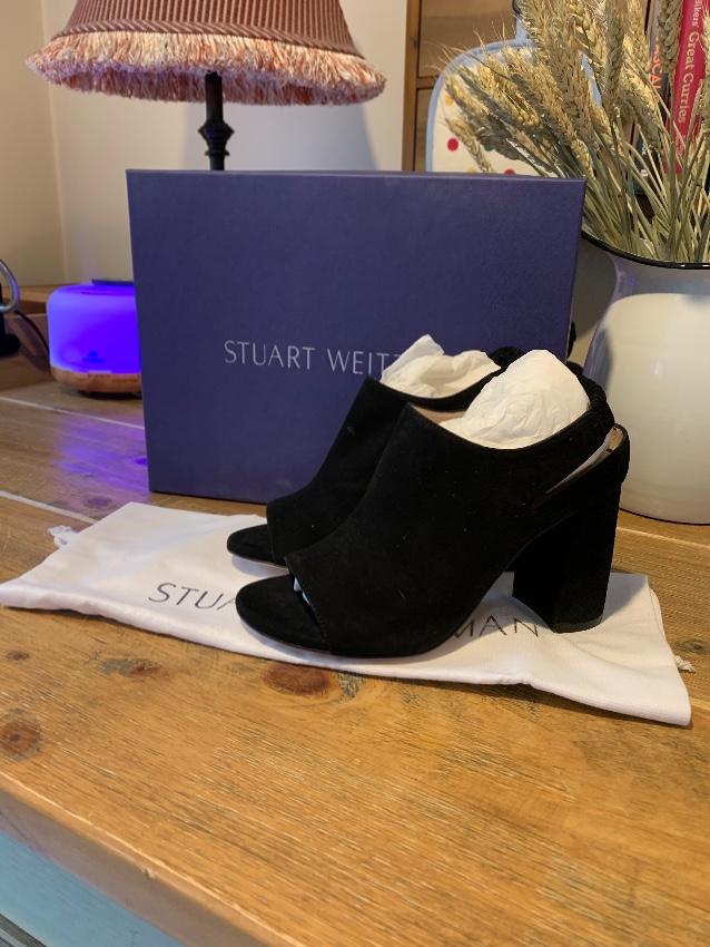 Stuart Weitzman Eva Suede Block Heel Mules