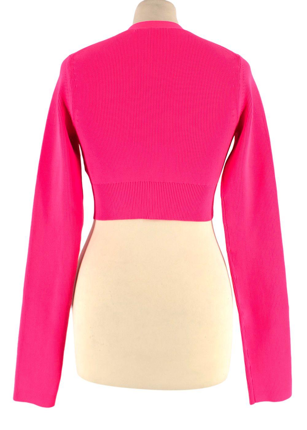 Helmut Lang Bright Pink Essential Crop Cardigan and Mini Skirt Set