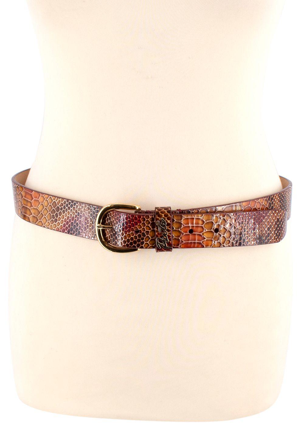 Ports Orange and Red Snakeskin Embossed Leather Belt