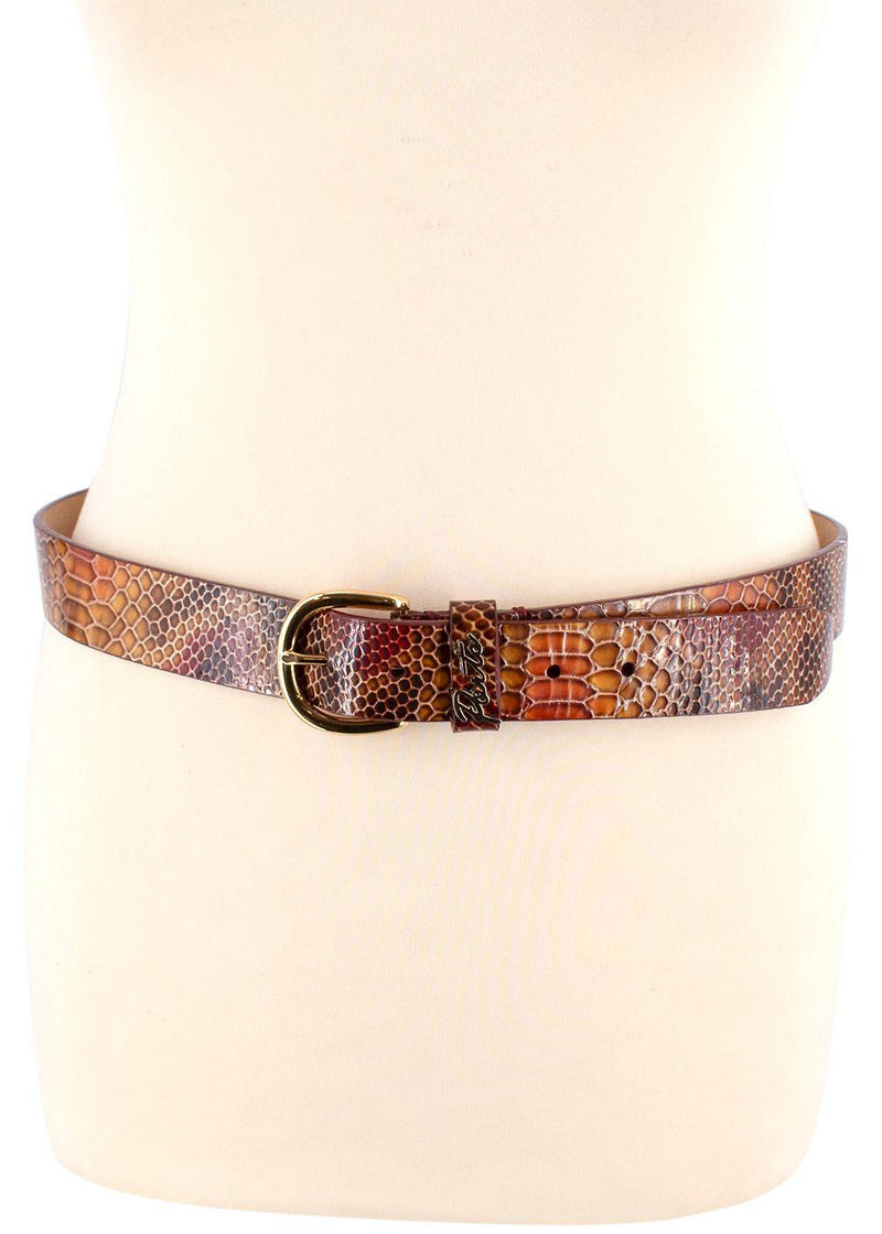 Ports Orange and Red Snakeskin Embossed Leather Belt