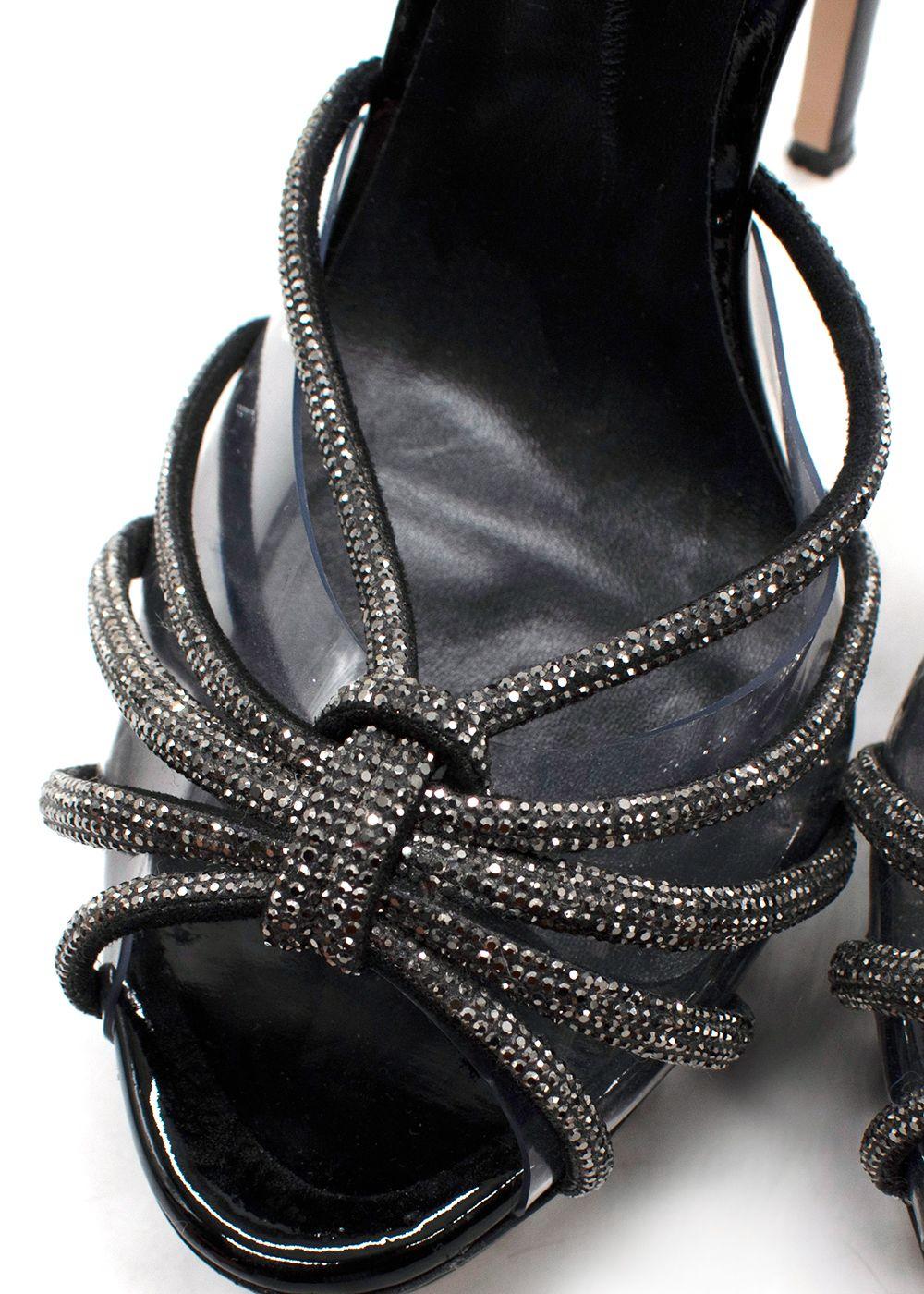 Casadei Black Flora C+C 160mm Patent Platforms