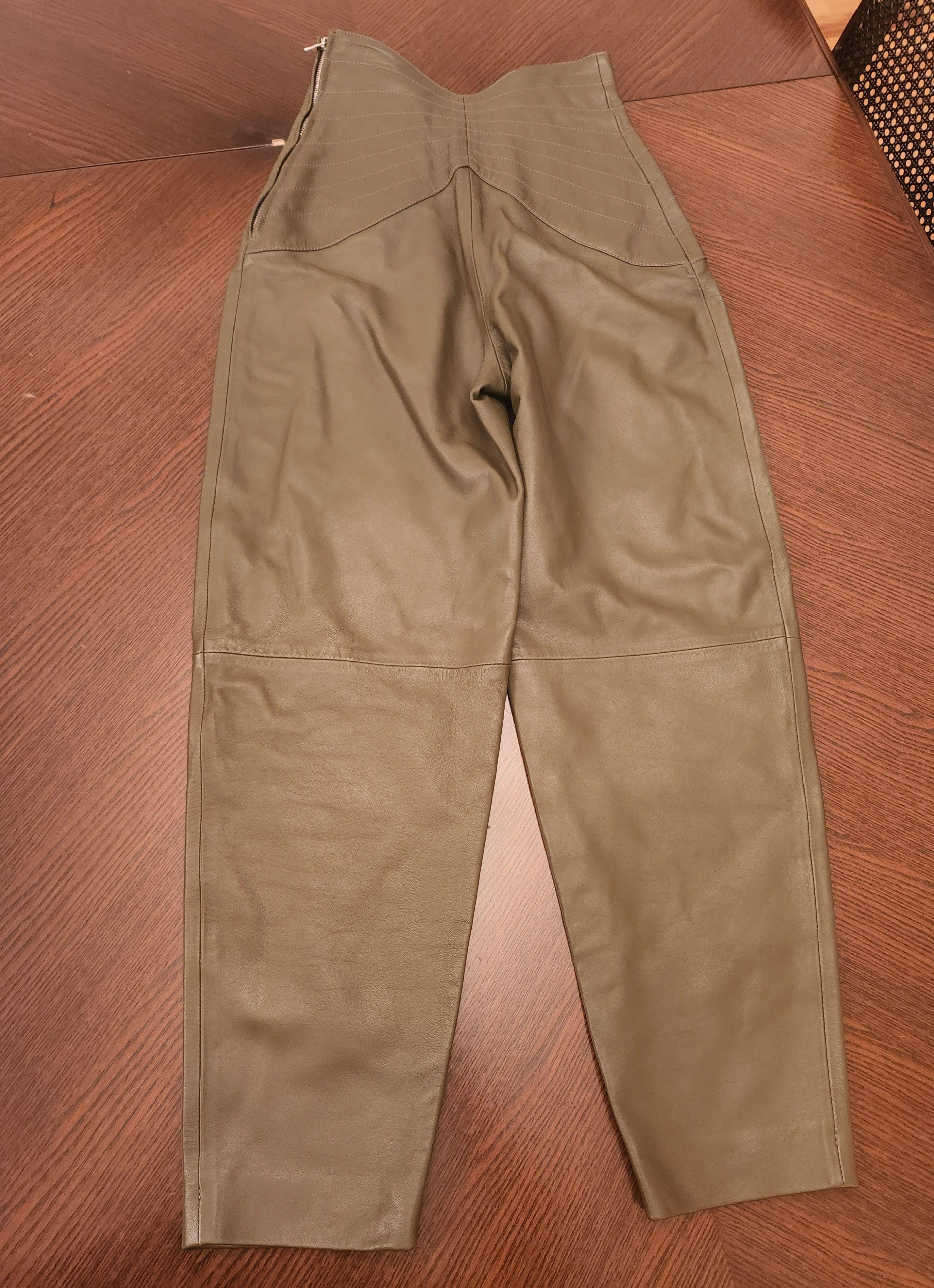 Butterfly-insert High-waist Leather Trousers