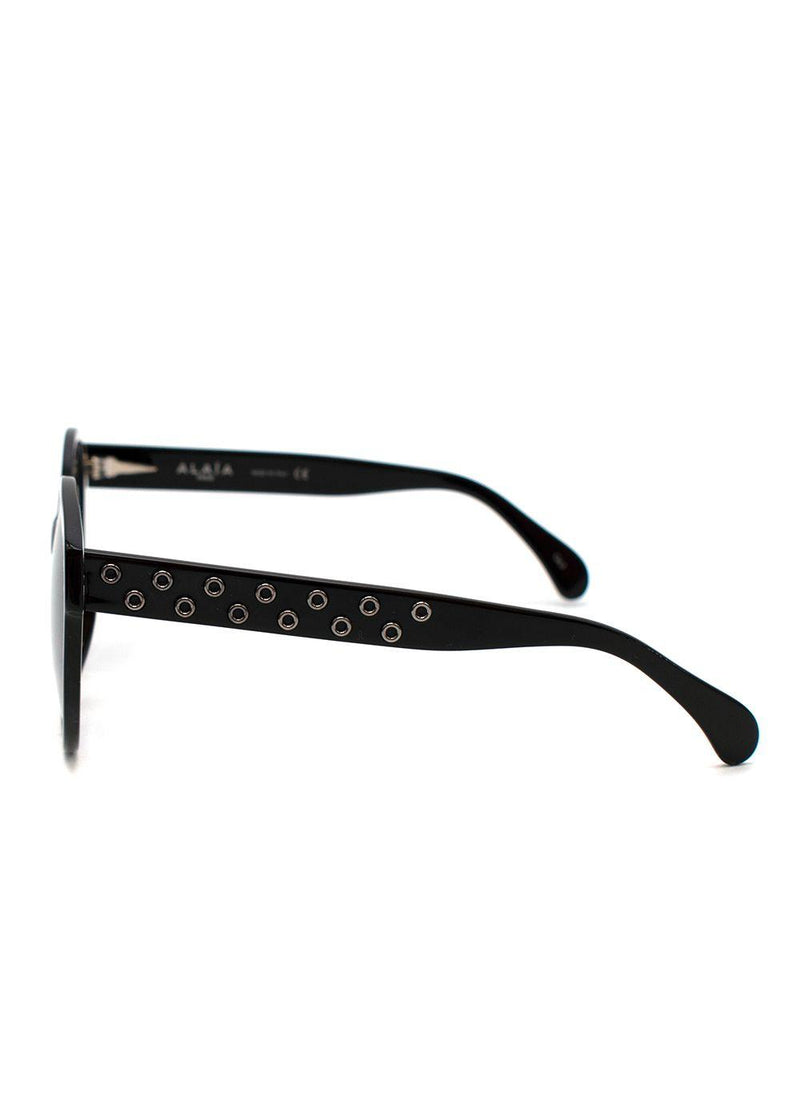 Black Grommet Embellished Round Sunglasses