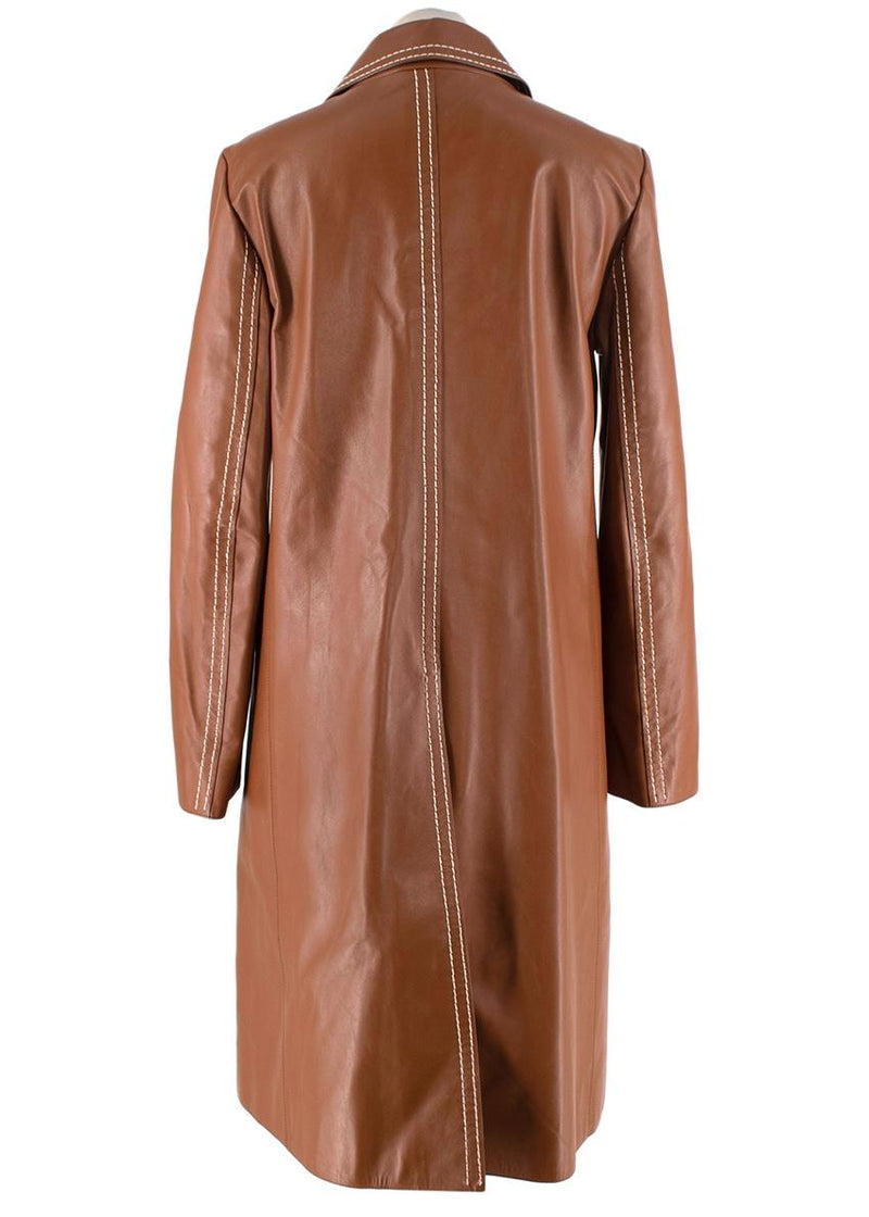 Prada Tan Topstich Leather Coat