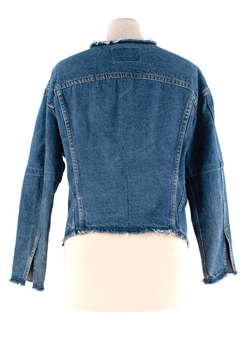RE/DONE Levis Mid-Wash Distressed Collarless Denim Jacket