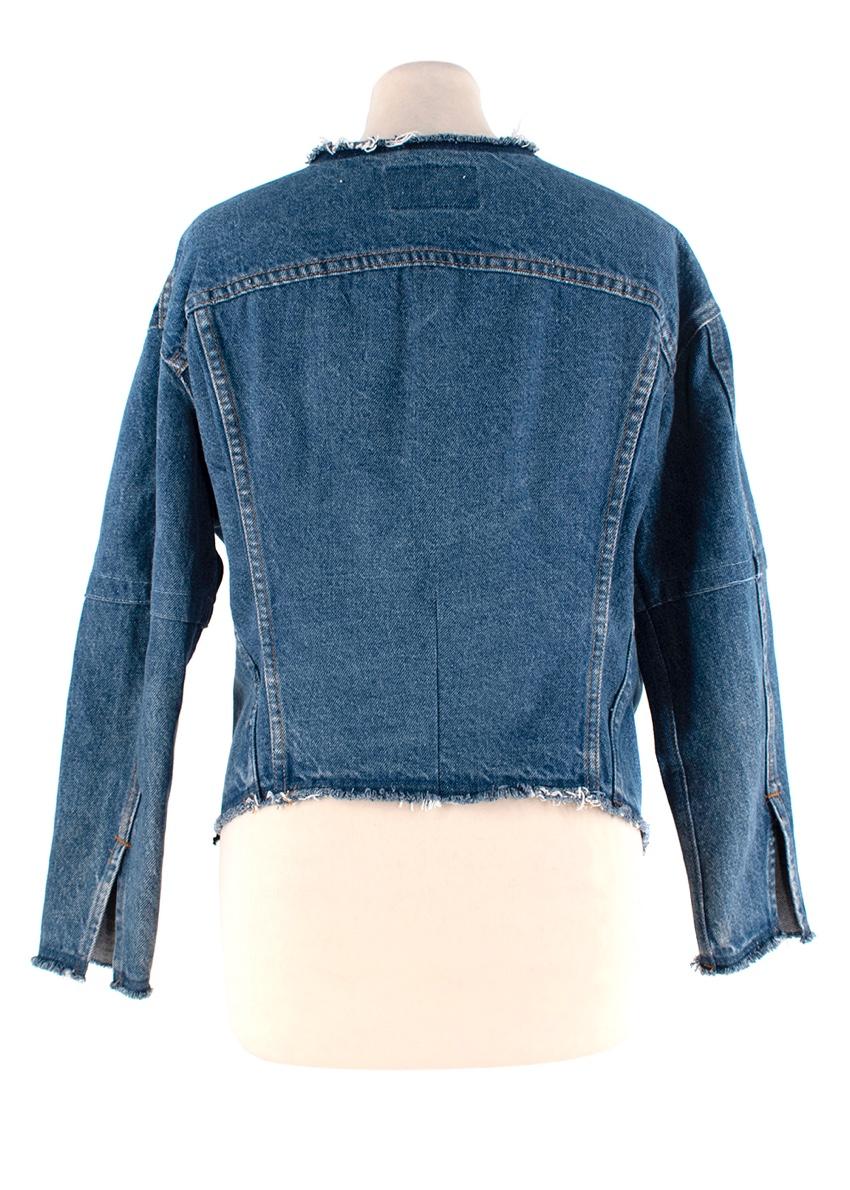 RE/DONE Levis Mid-Wash Distressed Collarless Denim Jacket
