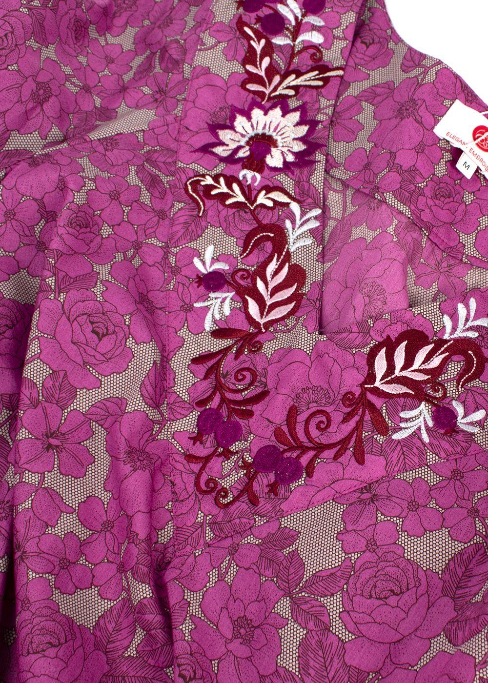 Elegant Embroidery Purple Belted Embroidered Kaftan