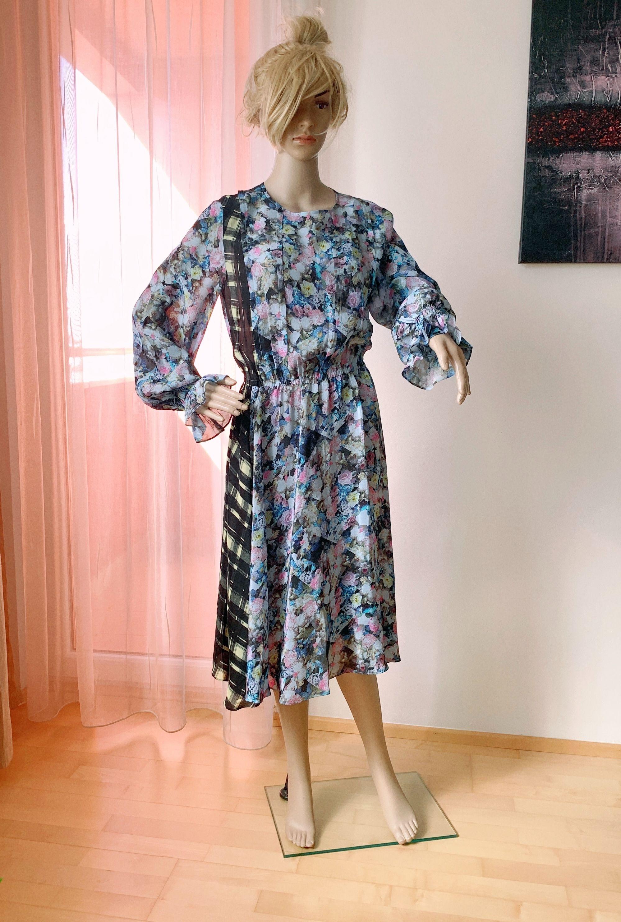 Line Abstract Floral & Checkered Print Kara Dress
