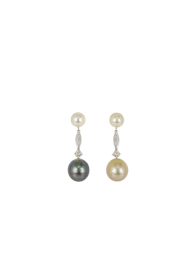 18ct white gold, diamond & pearl drop earrings