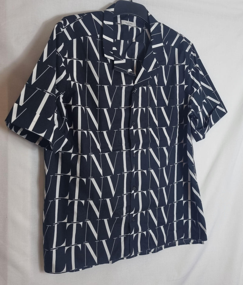 Navy & white cotton VLTN Vacation shirt